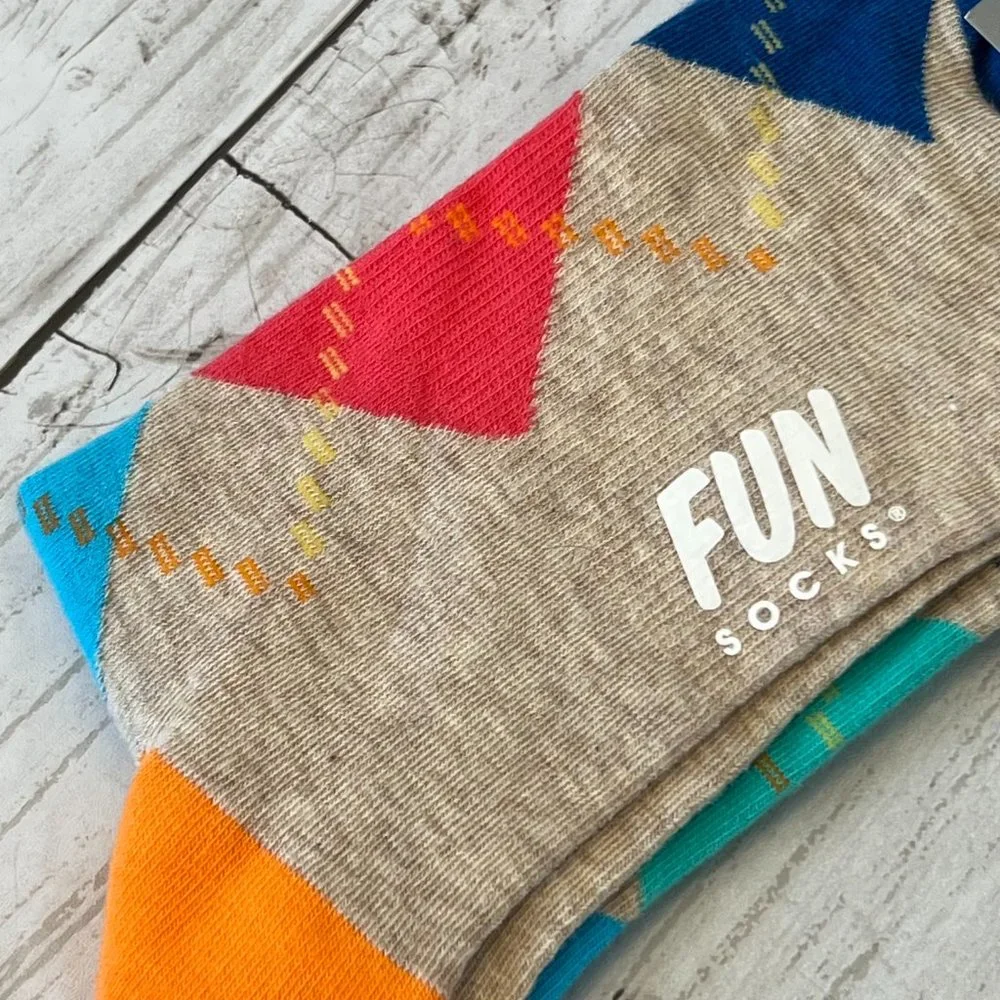 FUN Socks Men's Argyle Cotton Crew Socks Size 6-12 NEW NWT